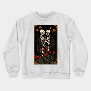 two skeletons in black robe holding each other hands Crewneck Sweatshirt